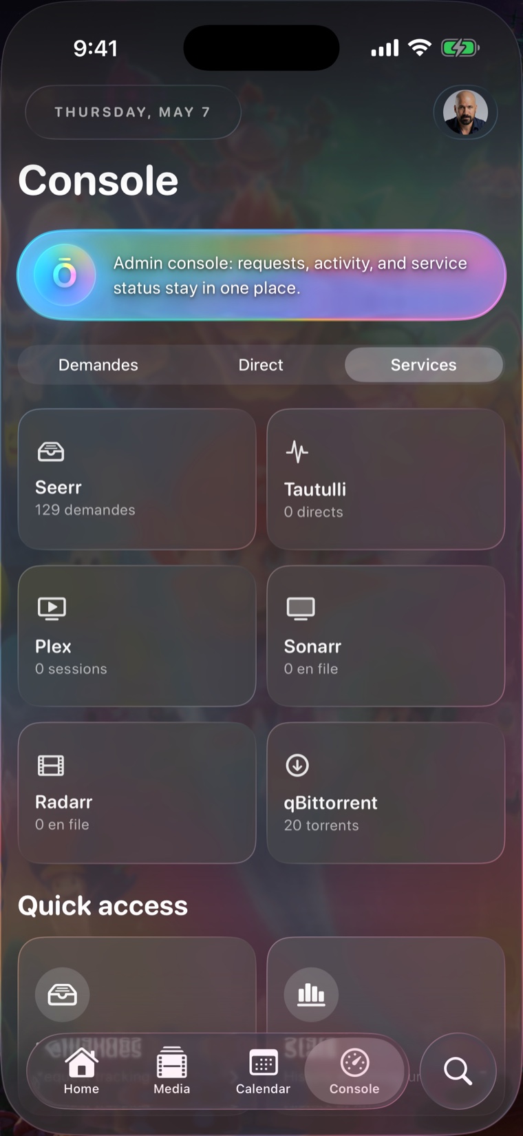 Ōreia TV Console services screen