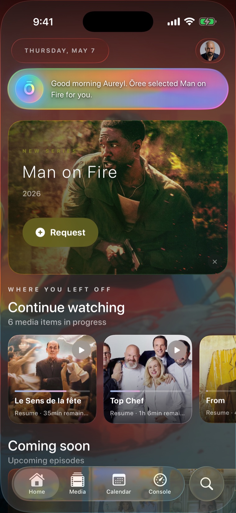 Ōreia TV home screen with an AI recommendation